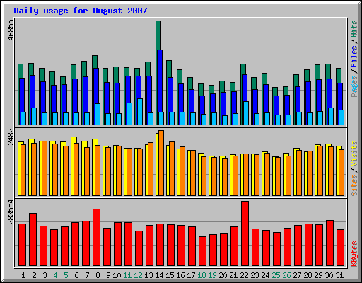 Daily usage for August 2007